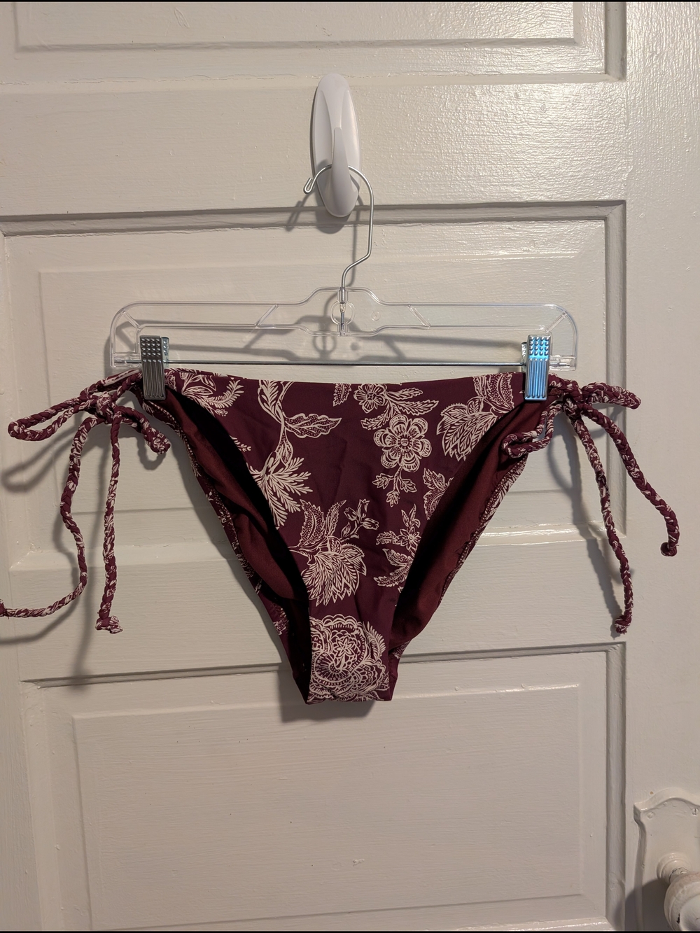 NWT Boho Maroon Floral Tie-Side Bikini Swim Bottoms Shade & Shore